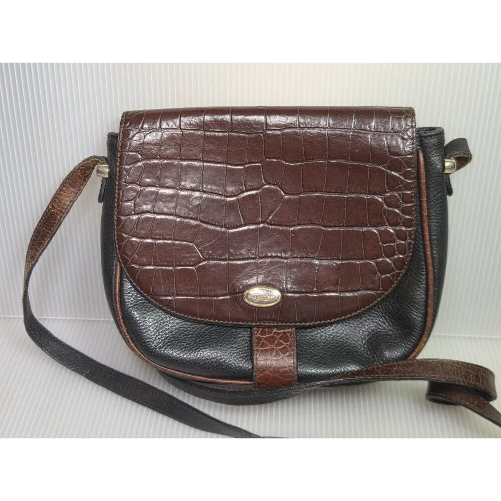 Women's Vintage Bally Crossbody Shoulder Flap Purse Italy Croc Embossed Leather